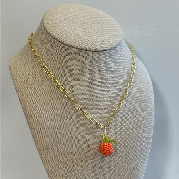 Madewell Gold Chain Necklace with Orange Beaded Pendant - Picture 3 of 5